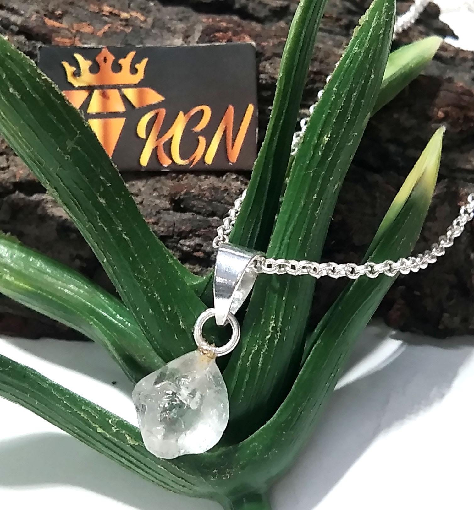 Natural Crystal Quartz Gemstone Rough Pendant, 925 Sterling Silver Jewelry Crystal Quartz Pendant, Rough Chain Necklace Pendant Gift For Her